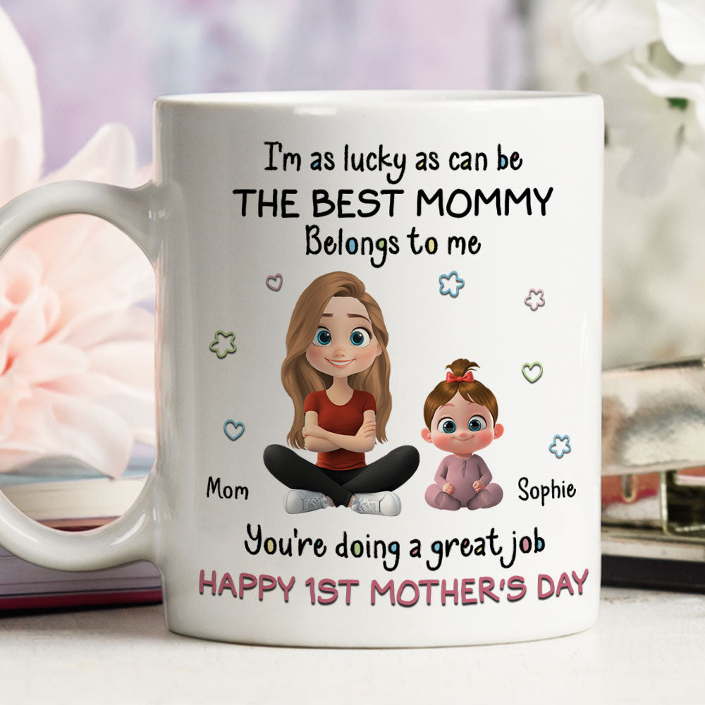 Custom First Mother's Day, Christmas Gift for New Mom • I Am Lucky - Personalized Coffee Mug