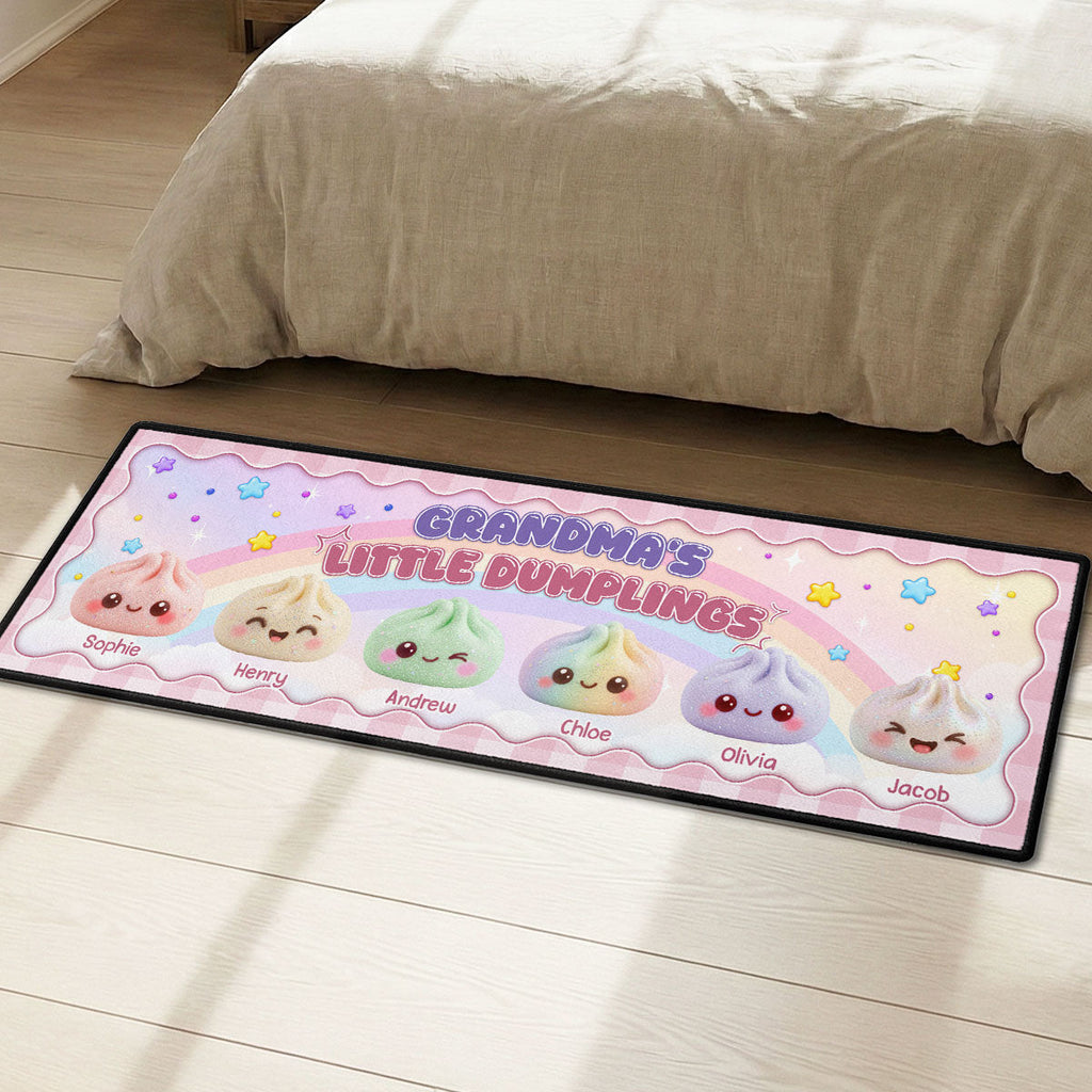 Custom Family Name Rug, Housewarming Birthday Gift For Grandma Grandparents • Grandma Little Dumplings - Personalized Runner Rug