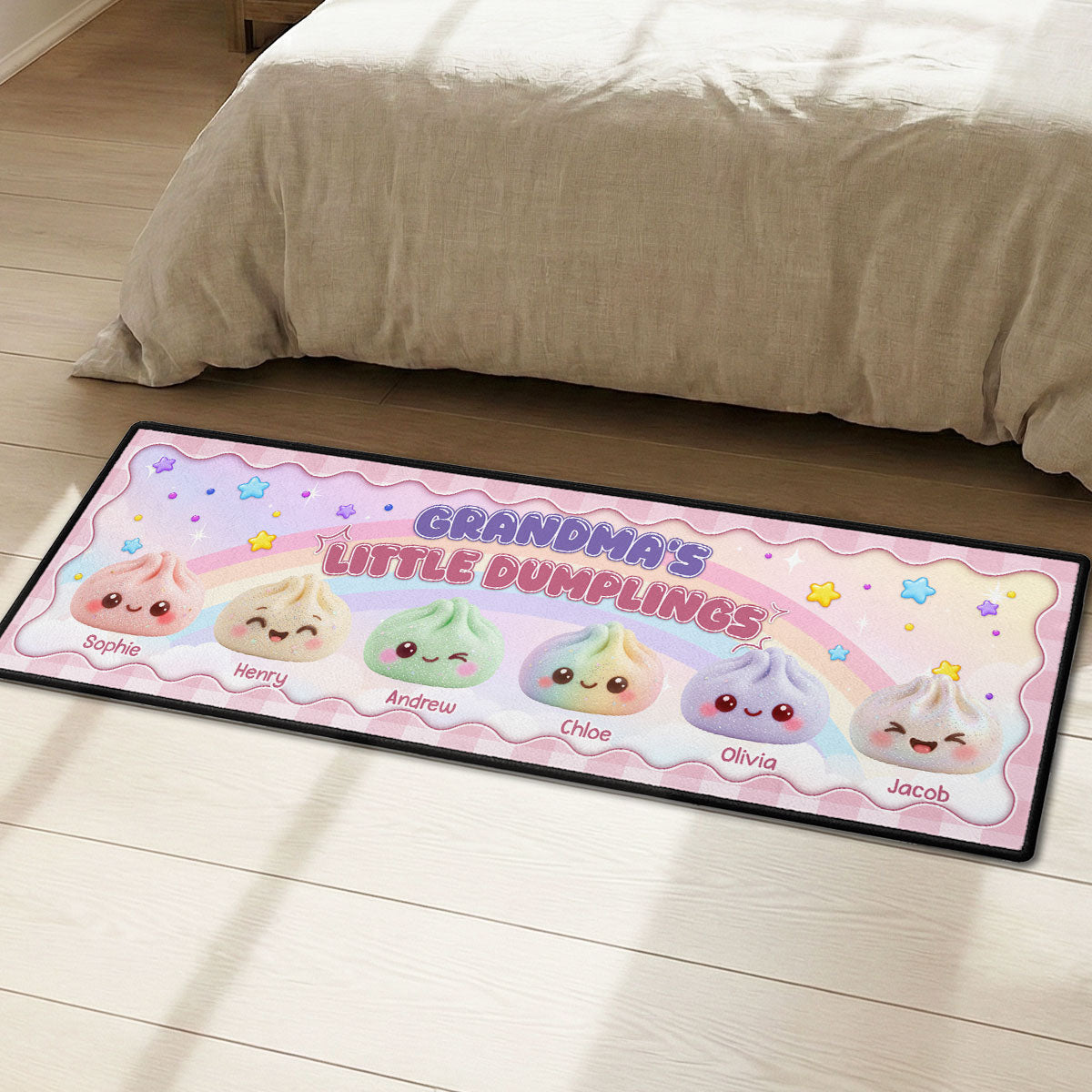 Custom Family Name Rug, Housewarming Birthday Gift For Grandma Grandparents • Grandma Little Dumplings - Personalized Runner Rug