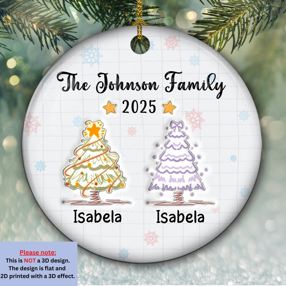 Custom Family Ornament, Christmas Gift for Family Members •  Love The Way Draw Family Love - Personalized 3D Inflated Effect Ceramic Ornament