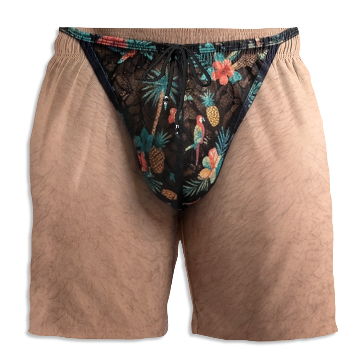 Custom Funny Hairy Man Swim Trunks, Birthday Summer Gift • Tropical Vibes - Personalized Beach Shorts