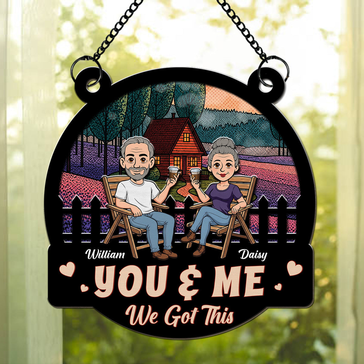 Custom Couple Hanging Decor, Anniversary Valentine's Day Gifts • Two Hearts One Journey - Personalized Suncatcher