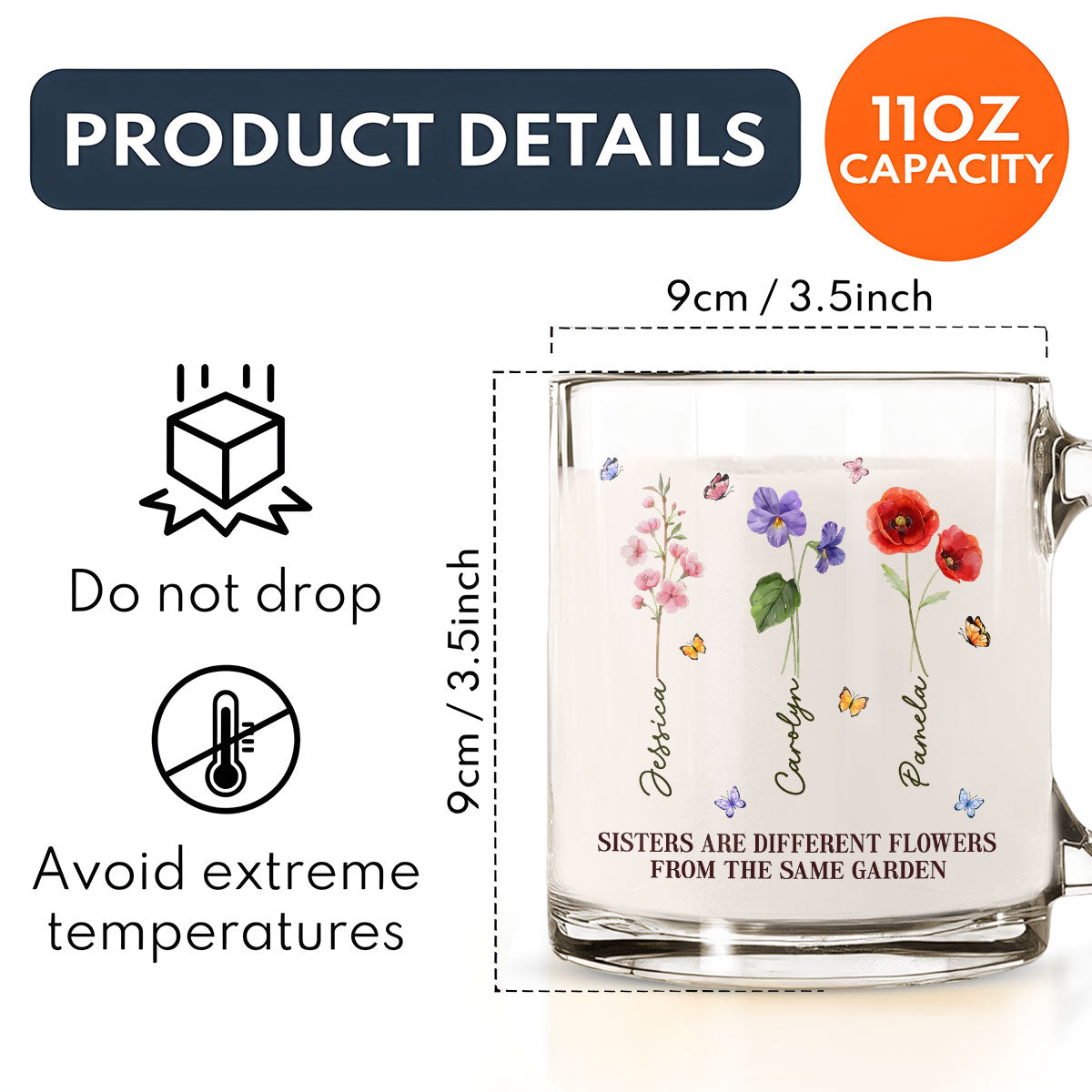 Custom Christmas & Birthday Keepsake Gift • Sisters Are Different Flowers From The Same Garden - Personalized Glass Mug