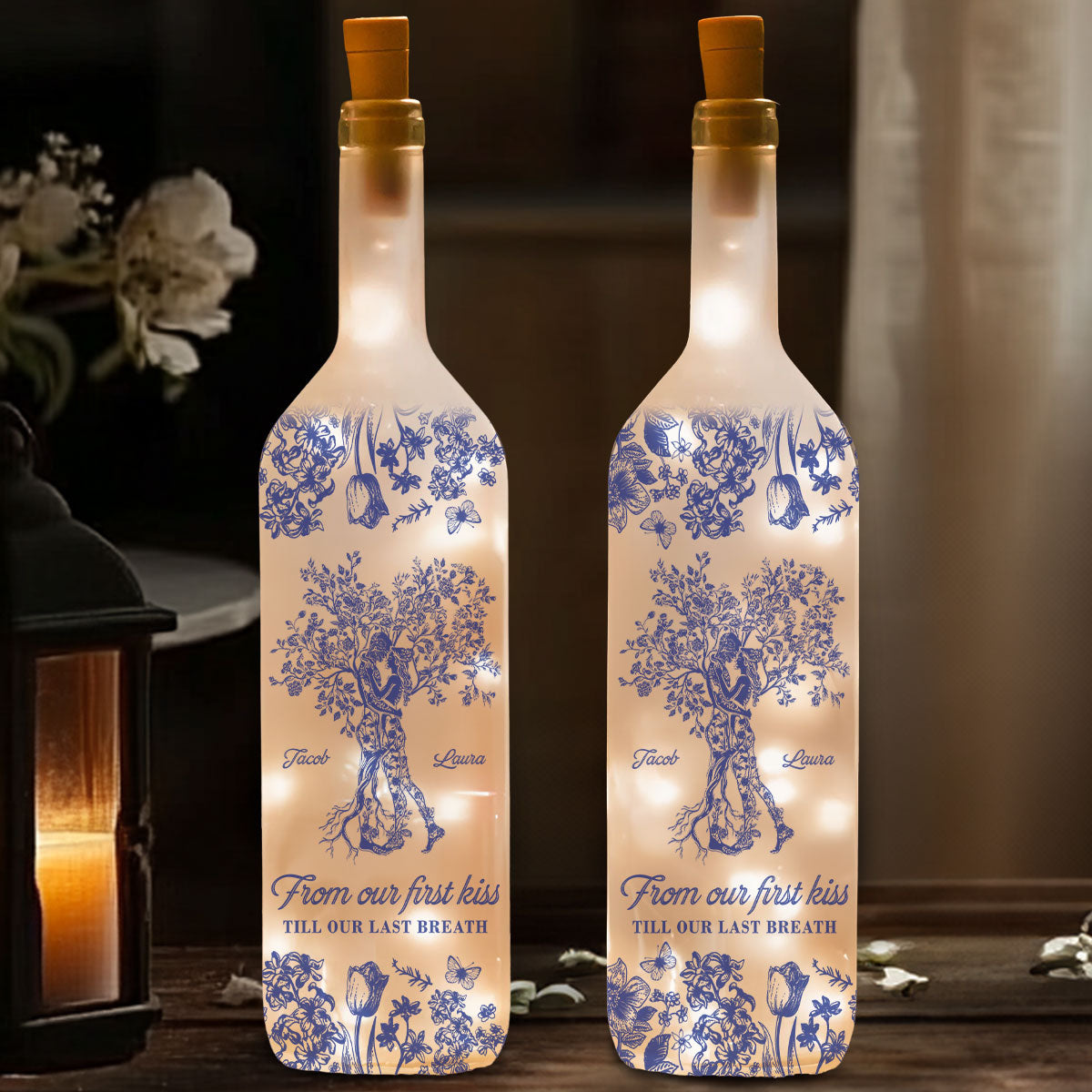 From Our First Kiss Till Our Last Breath Tree Of Love - Personalized Bottle Lamp