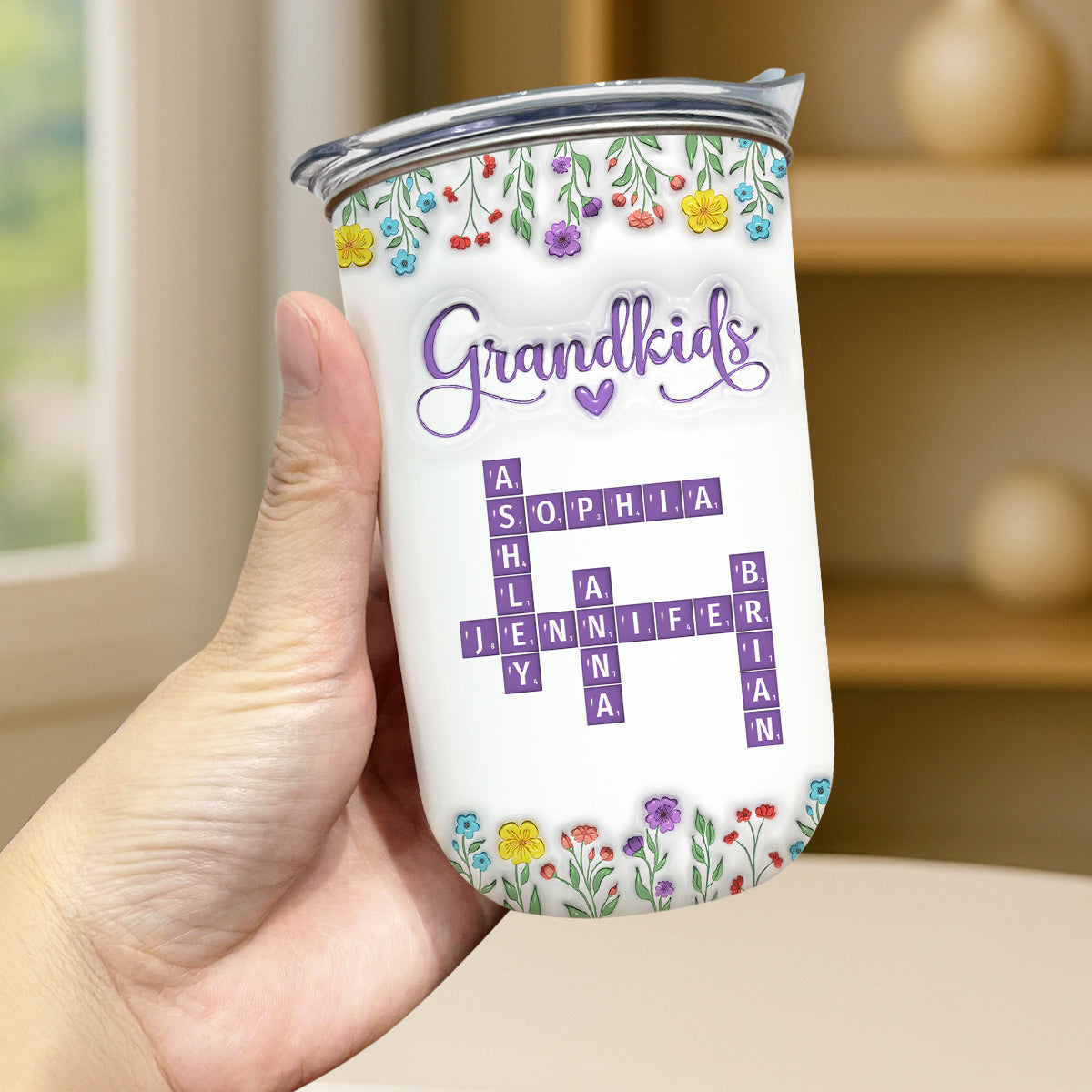 Custom Christmas Birthday Gifts For Grandma • Love My Grandkids Crossword - Personalized 10oz Tumbler