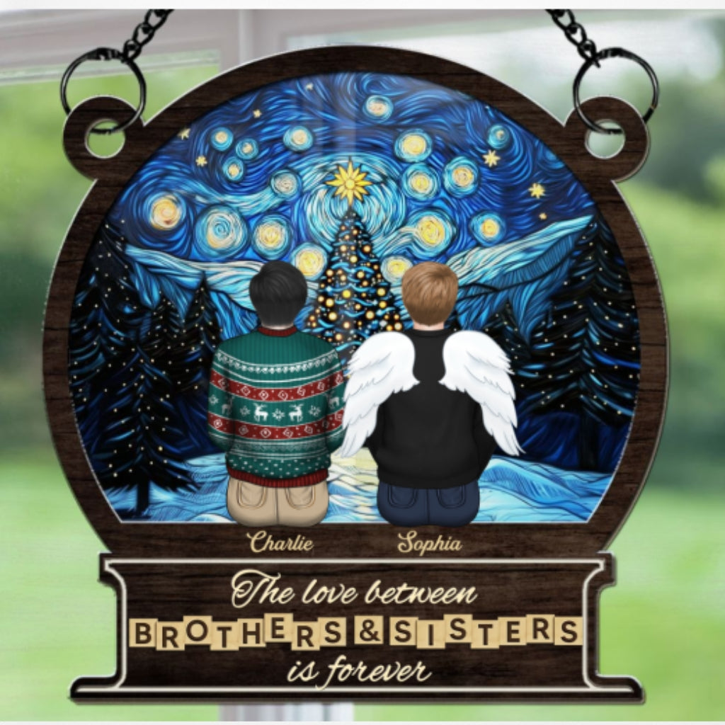 Custom Family Name Hanging Decor, Christmas Birthday Gift •  Brother And Sister Forever - Personalized Suncatcher