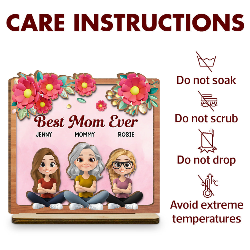 Custom Mother's Day Decor, Gift for Mom & Grandma • Best Mom Ever - Personalized 2-Layer Wood Plaque With Flat Base