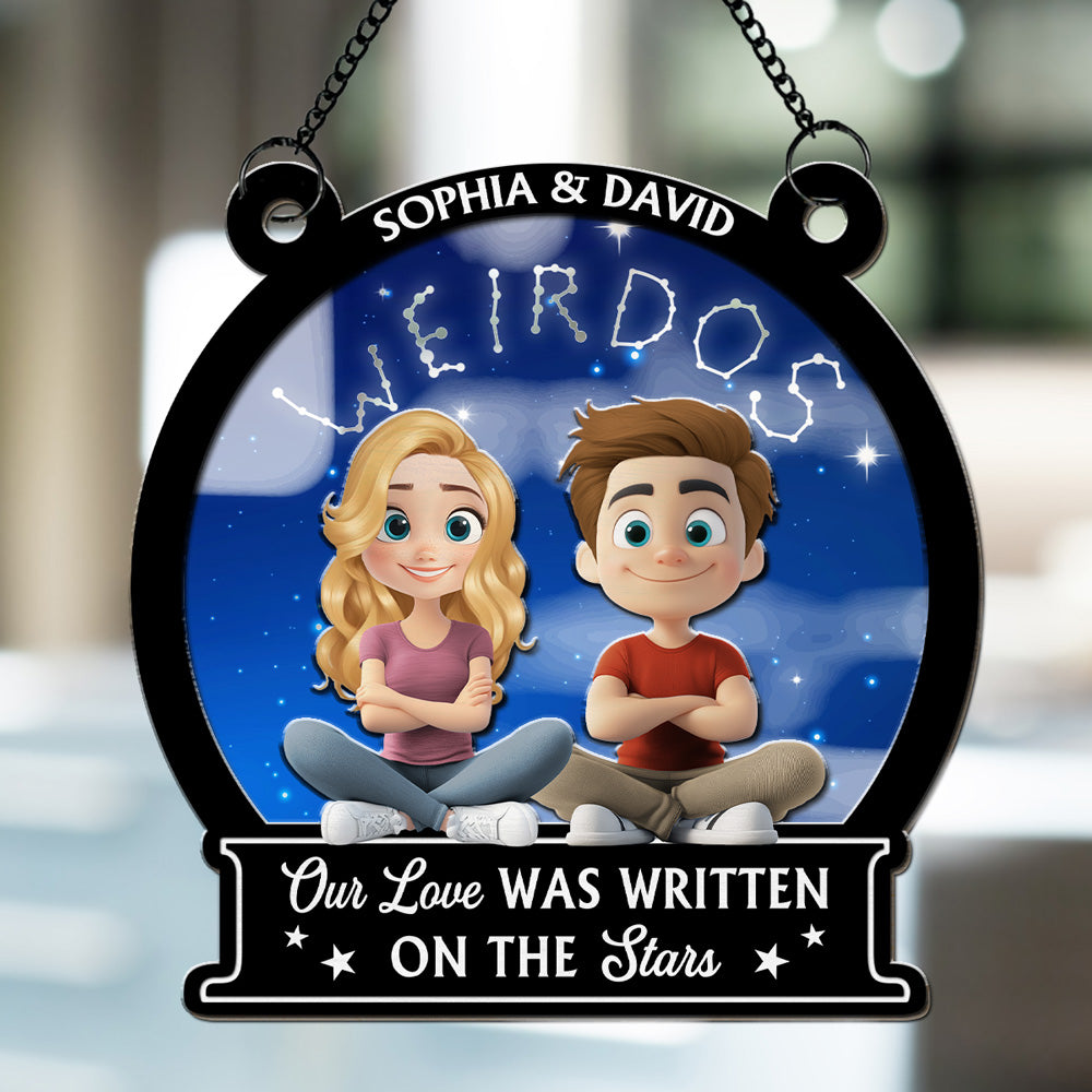 Custom Couple Hanging Decor, Anniversary Valentine's Day Gifts • Our Love Is Written On Star - Personalized Suncatcher