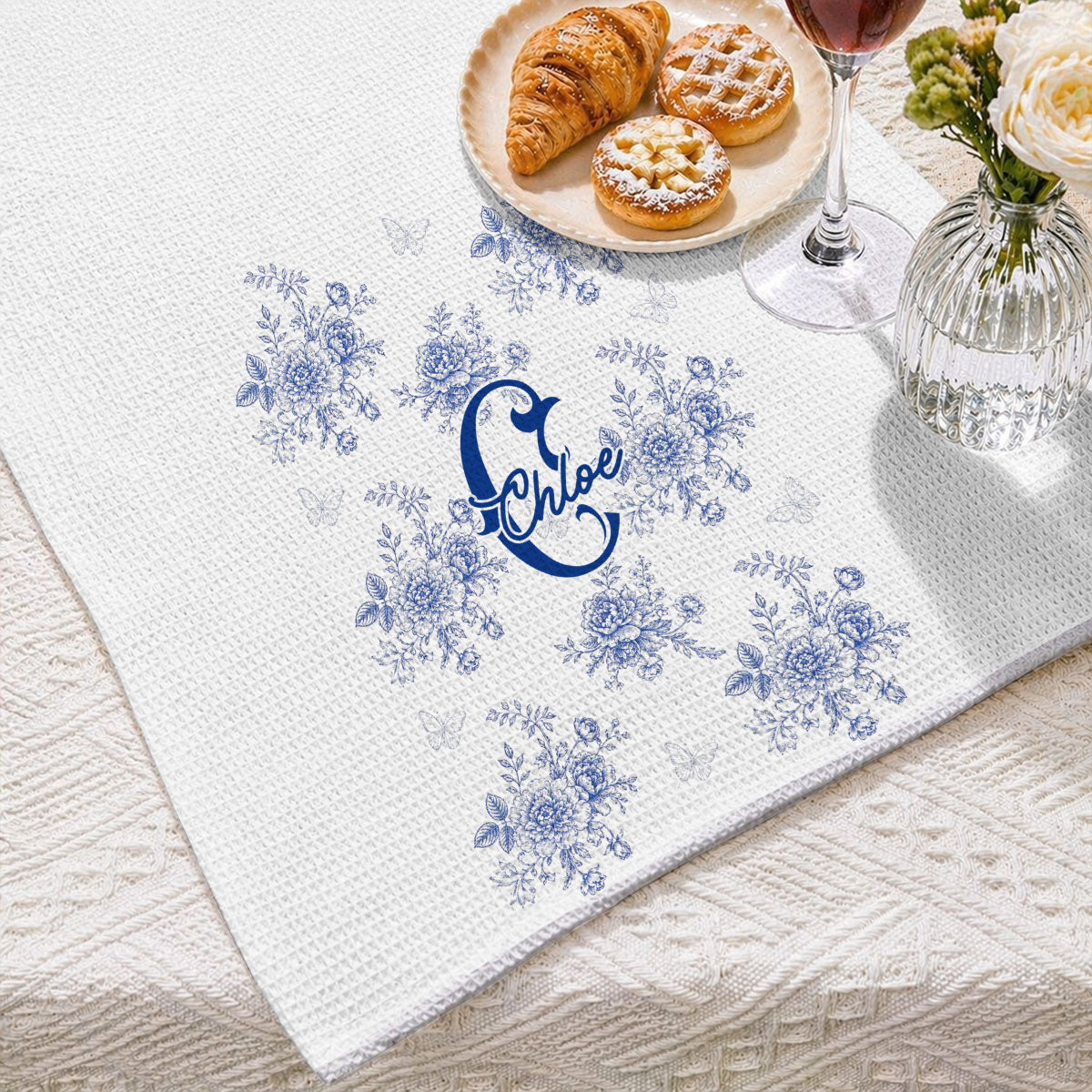Custom Names Kitchen Towel, Mother's Day Birthday Gift For Mom Mother • Beautiful Alphabet - Personalized Kitchen Towel