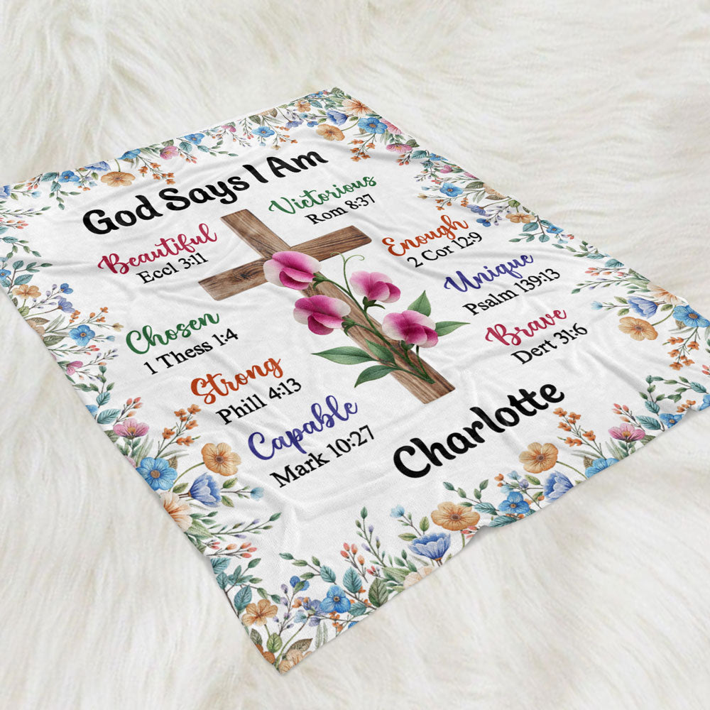 God Says I Am - Personalized Fleece Blanket