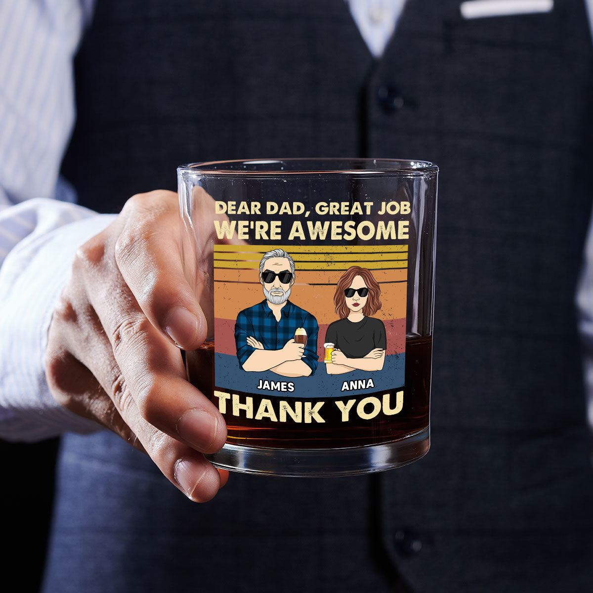 Custom Father's Day Birthday Gifts for Dad • Dear Dad Great Job We Are Awesome Thank You - Personalized Whiskey Glass