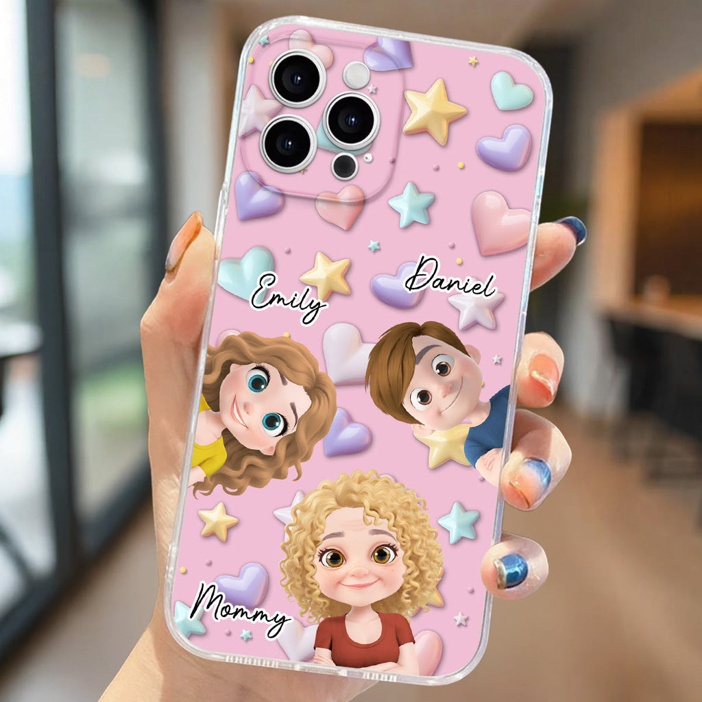 Cute Mommy And Children - Personalized 3D Effect Phone Case