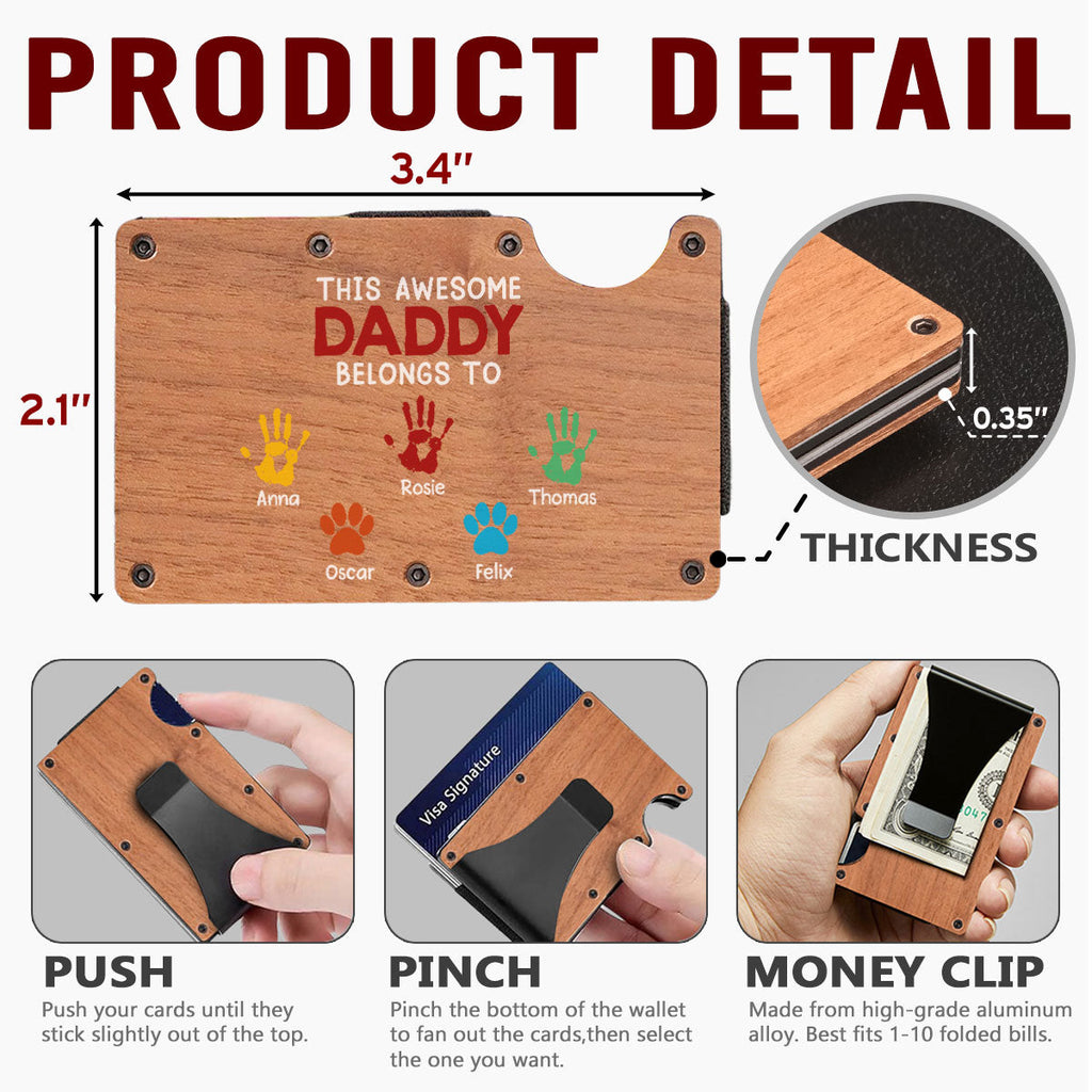 This Awesome Daddy Belongs To - Personalized Wooden Card Holder