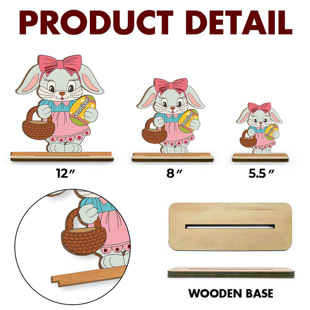 Custom Family Decor, Christmas Birthday Family Keepsake • Spring Bunny Surprise - Personalized 2-Layer Wood Plaque With Flat Base