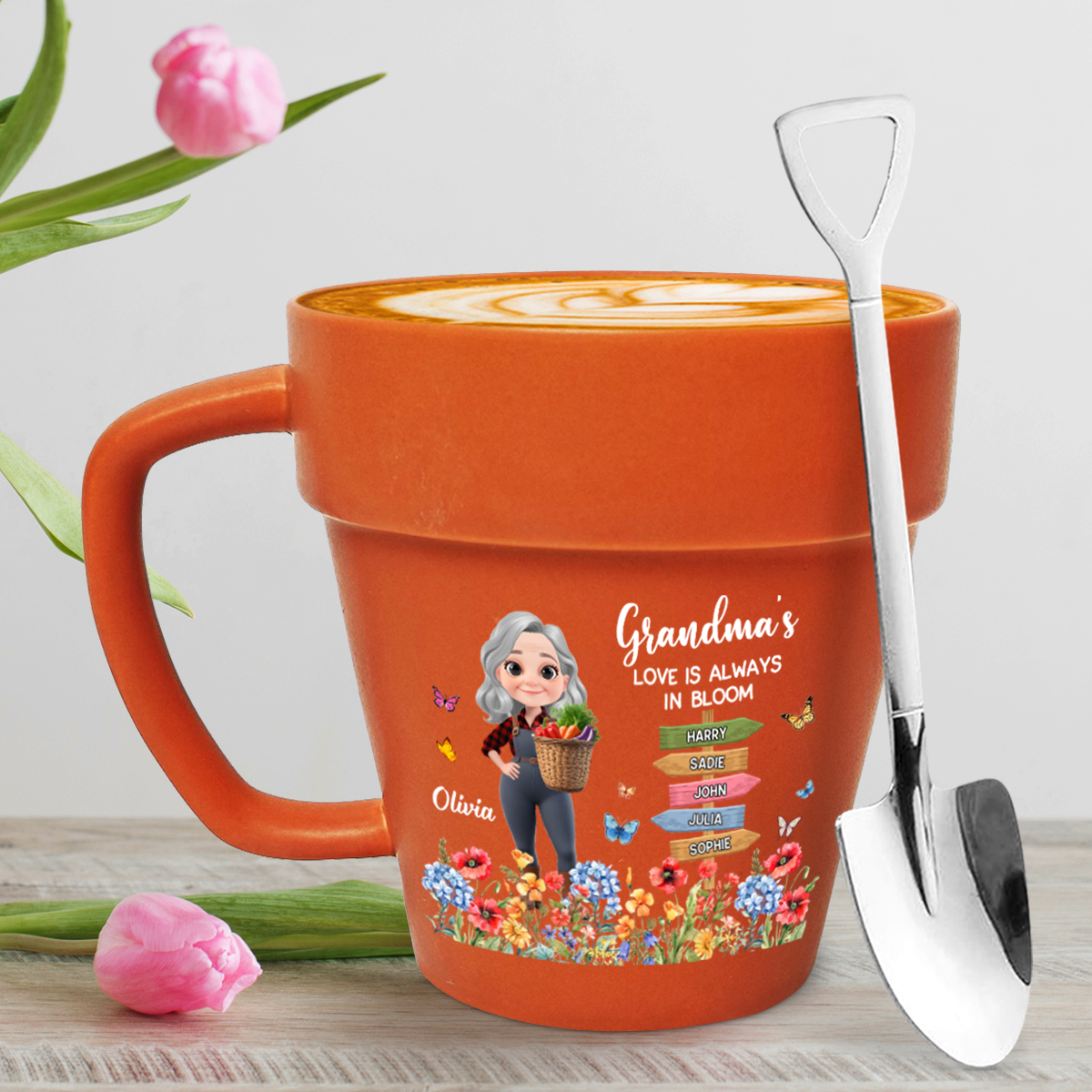 Custom Christmas & Birthday Keepsake Gift • Garden Of Grandma Love Is Always In Bloom - Personalized Plant Pot Mug