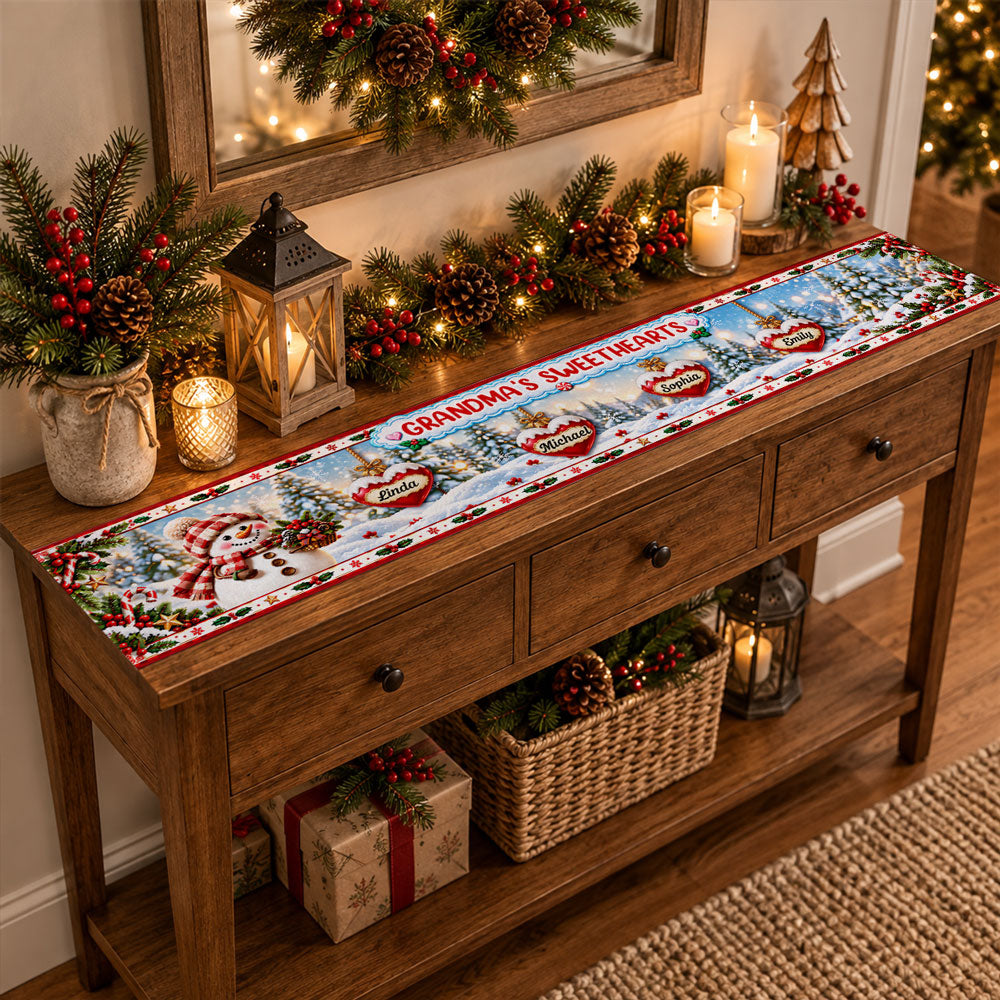 Custom Family Name Christmas Gifts, Holiday Decor Gift • Grandma Sweetheart Era - Personalized Table Runner