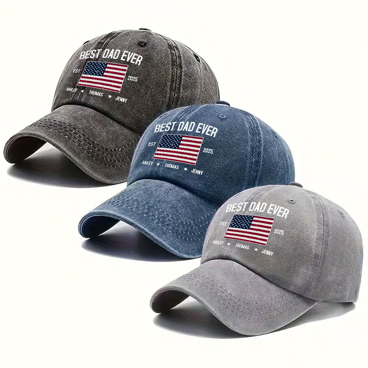 Custom Christmas Headwear Birthday Gifts for Dad • Dad Life Vibes - Personalized Vintage Washed Denim Cap