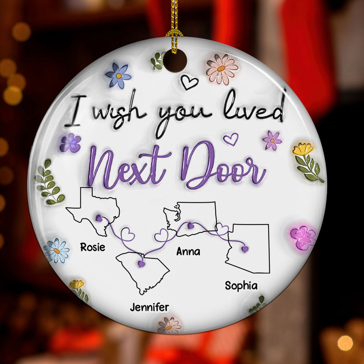 Custom Friendship Christmas Ornament, Best Friend Gift •  I Wish We Lived Closer More Friends Version - Personalized 3D Inflated Effect Ceramic Ornament