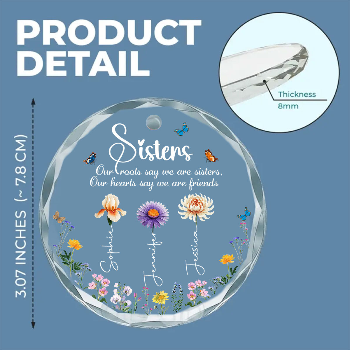 Custom Sister Christmas Ornament •  Our Roots Say We Are Sisters - Personalized Glass Ornament