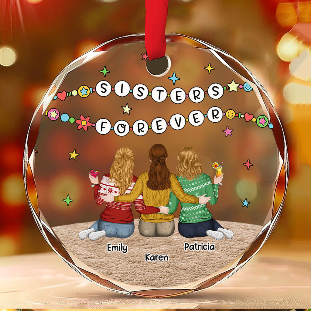 Custom Sister Christmas Ornament •  Sisters Sitting Colorful - Personalized Glass Ornament