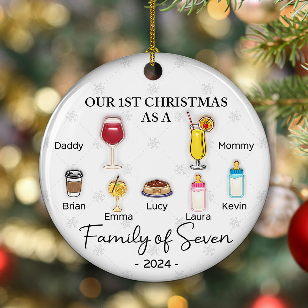 Custom Family First Christmas Ornament •  Cheering First Christmas As A Family - Personalized 3D Inflated Effect Ceramic Ornament