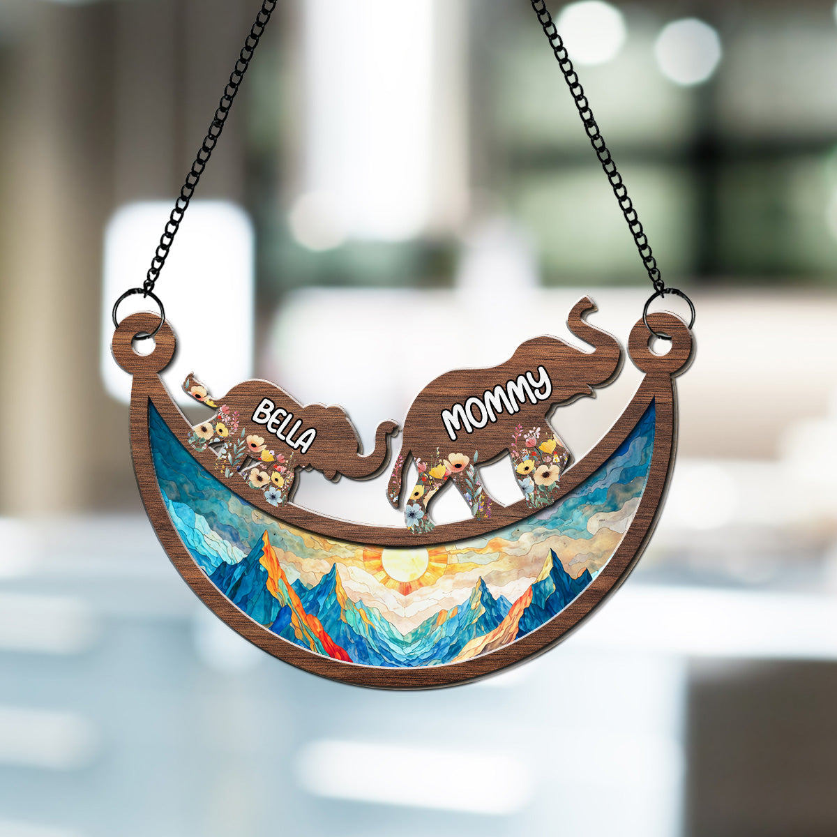 Custom Name Grandma Hanging Decor, Mother's Day Birthday Gifts • Elephant Mom Grandma - Personalized Suncatcher
