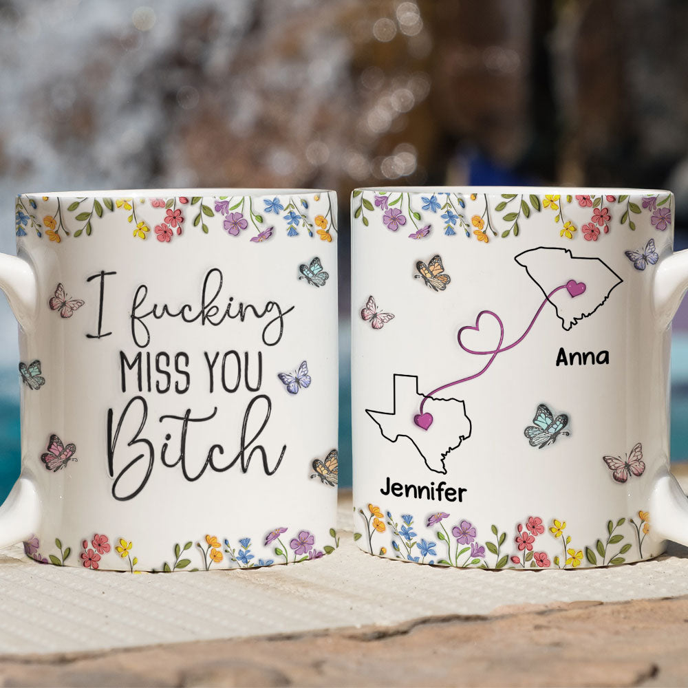 Custom Best Friend, Christmas & Birthday Friendship Keepsake Gift • I Miss You My Bestie - Personalized 3D Inflated Effect Mug