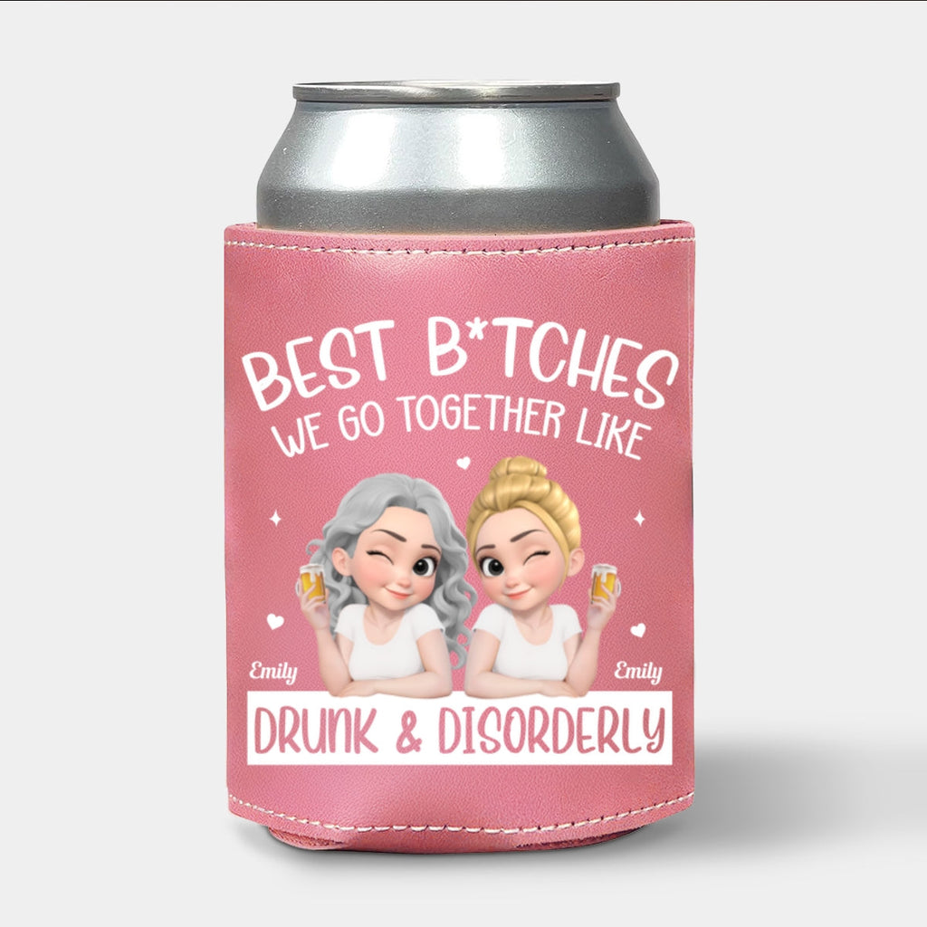 Partners In Wine - Personalized Pink Leather Can Cooler Holder