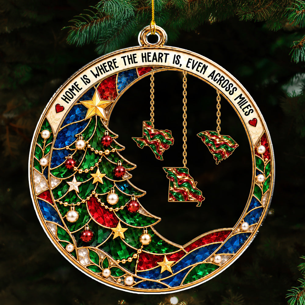 Custom Family Ornament, Christmas Gift for Family Members •  Christmas Across the Miles - Personalized Acrylic Ornament