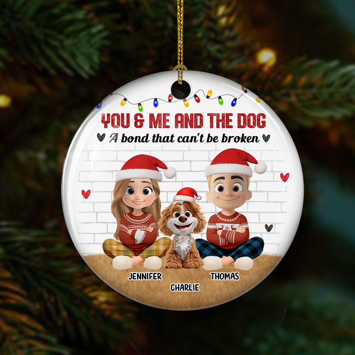 Custom Keepsake Christmas Ornament •  You Me And The Dog Snow Ver - Personalized Ceramic Ornament