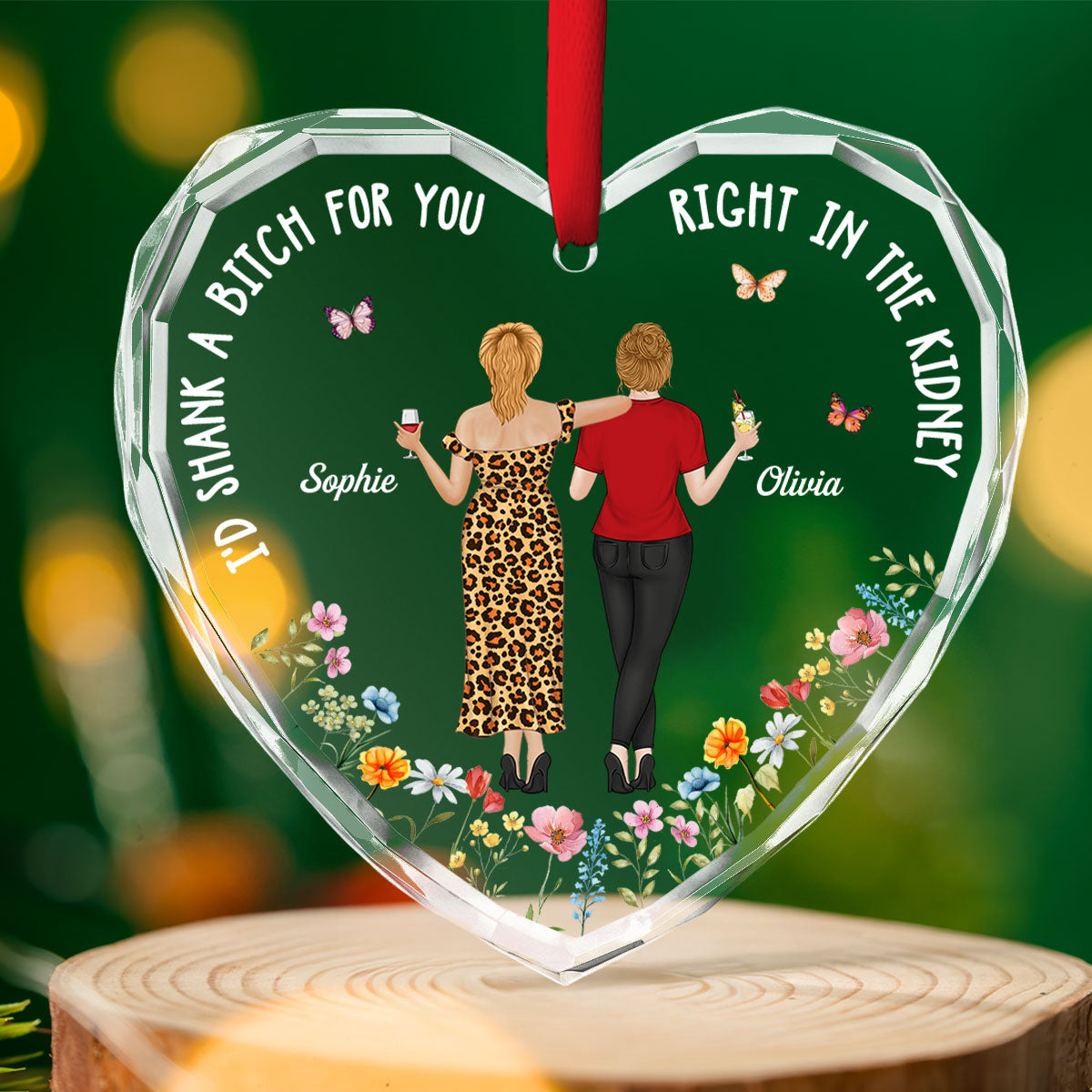 Custom Friendship Christmas Ornament, Best Friend Gift •  Shank A Bitch For You Gift For Best Friends Sisters - Personalized Glass Ornament