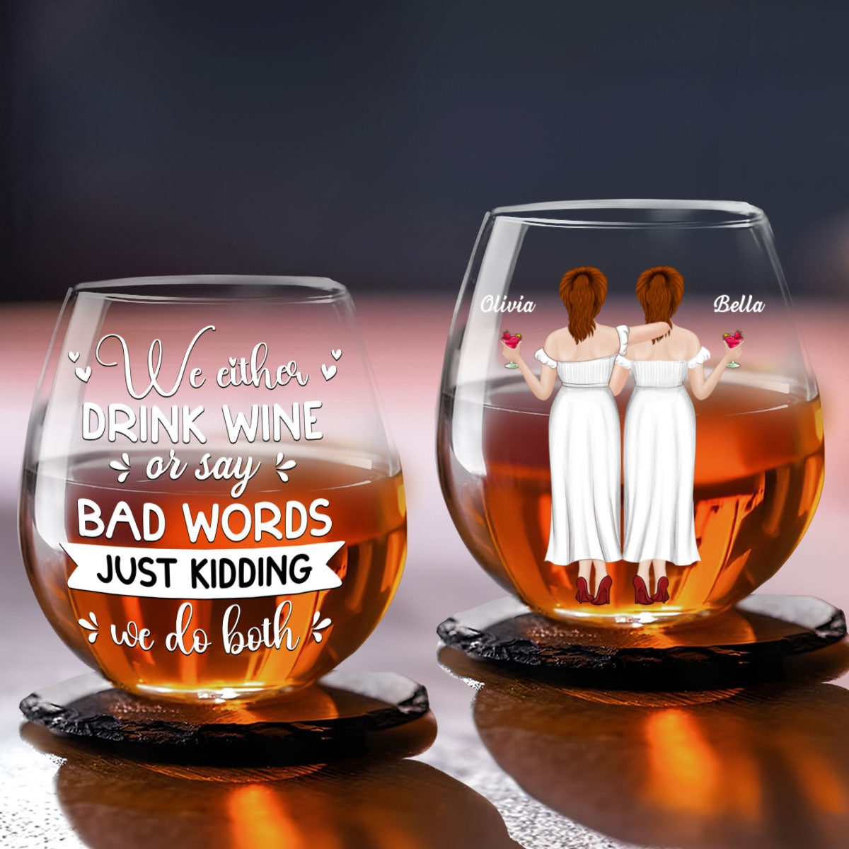 Bad Words Flow With Wine - Personalized Wine Glass