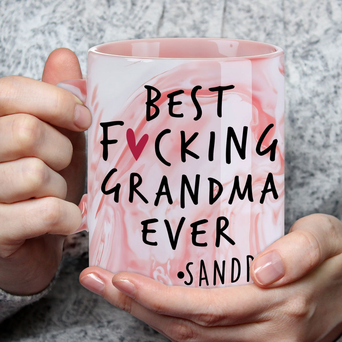 Custom Christmas & Birthday Gift for Mom • Best Mom Grandma Ever - Personalized Pink Marble Mug