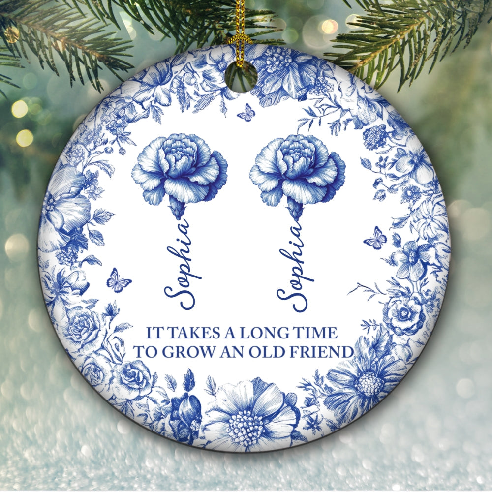 Custom Friendship Christmas Ornament, Best Friend Gift •  Vintage Floral Friendship - Personalized Ceramic Ornament