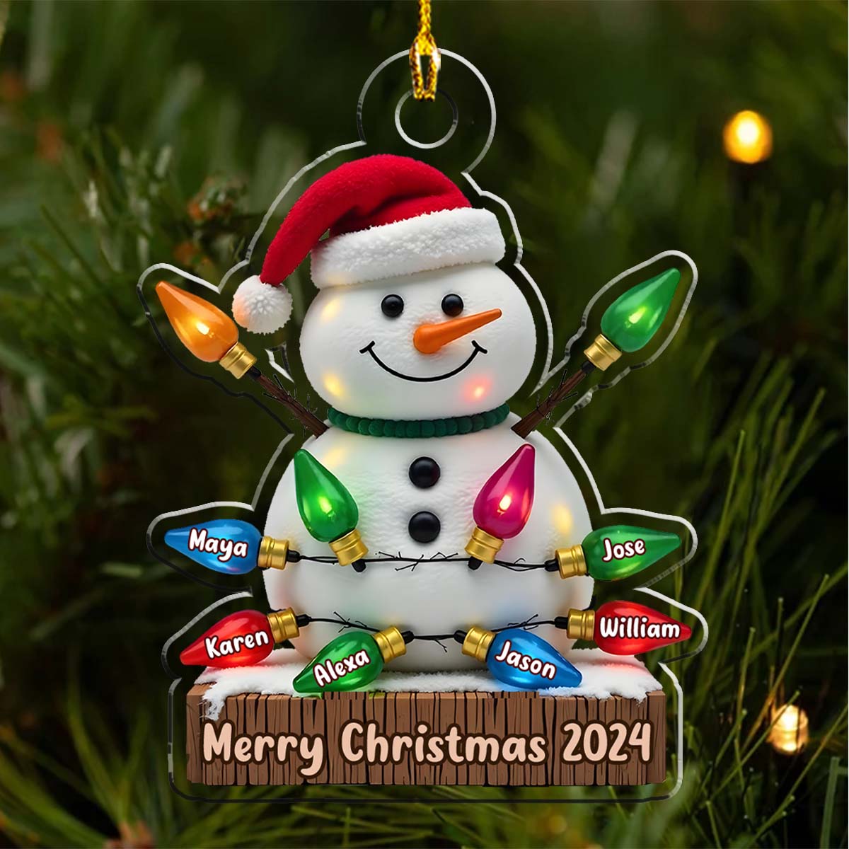Custom Family Ornament, Christmas Gift for Family Members •  Snowman With Lights - Personalized Acrylic Ornament