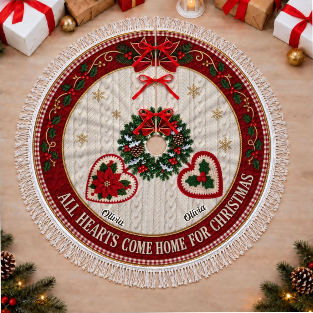Hearts Come Home For Christmas - Personalized Tree Skirt