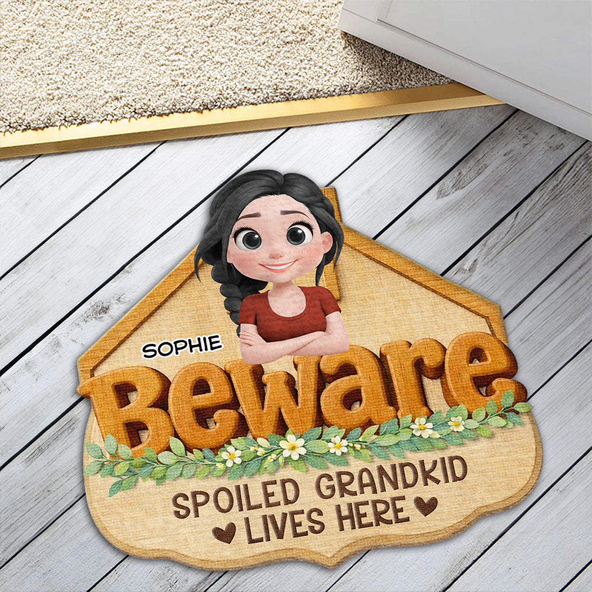 Beware My Spoiled Grandkids - Personalized Doormat