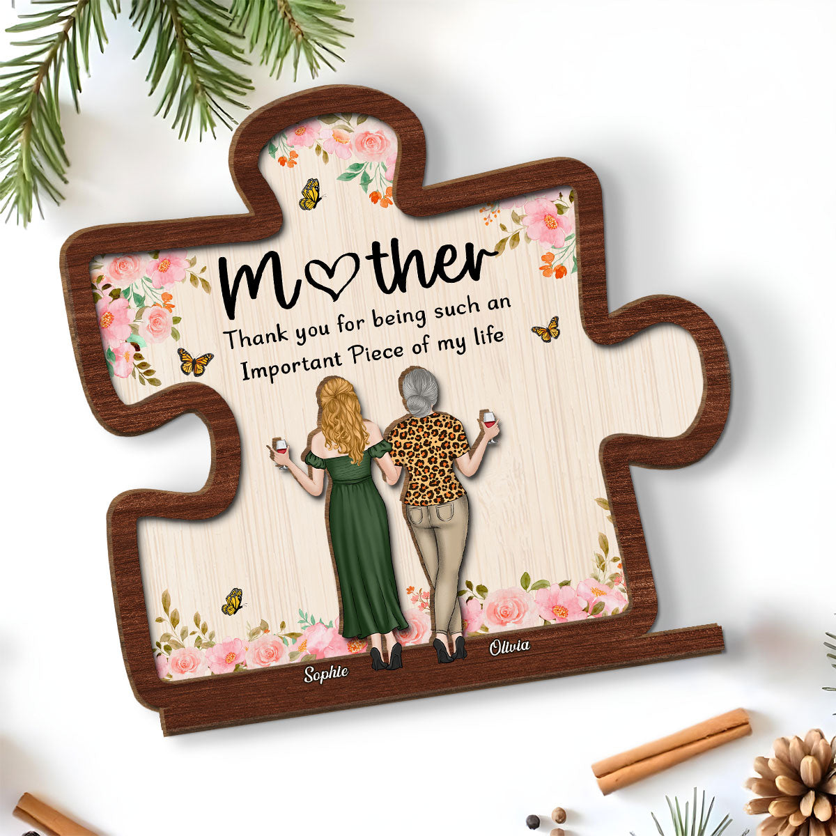 Custom Mother's Day Decor, Gift for Mom & Grandma • Important Piece - Personalized 2-Layer Wood Plaque With Flat Base