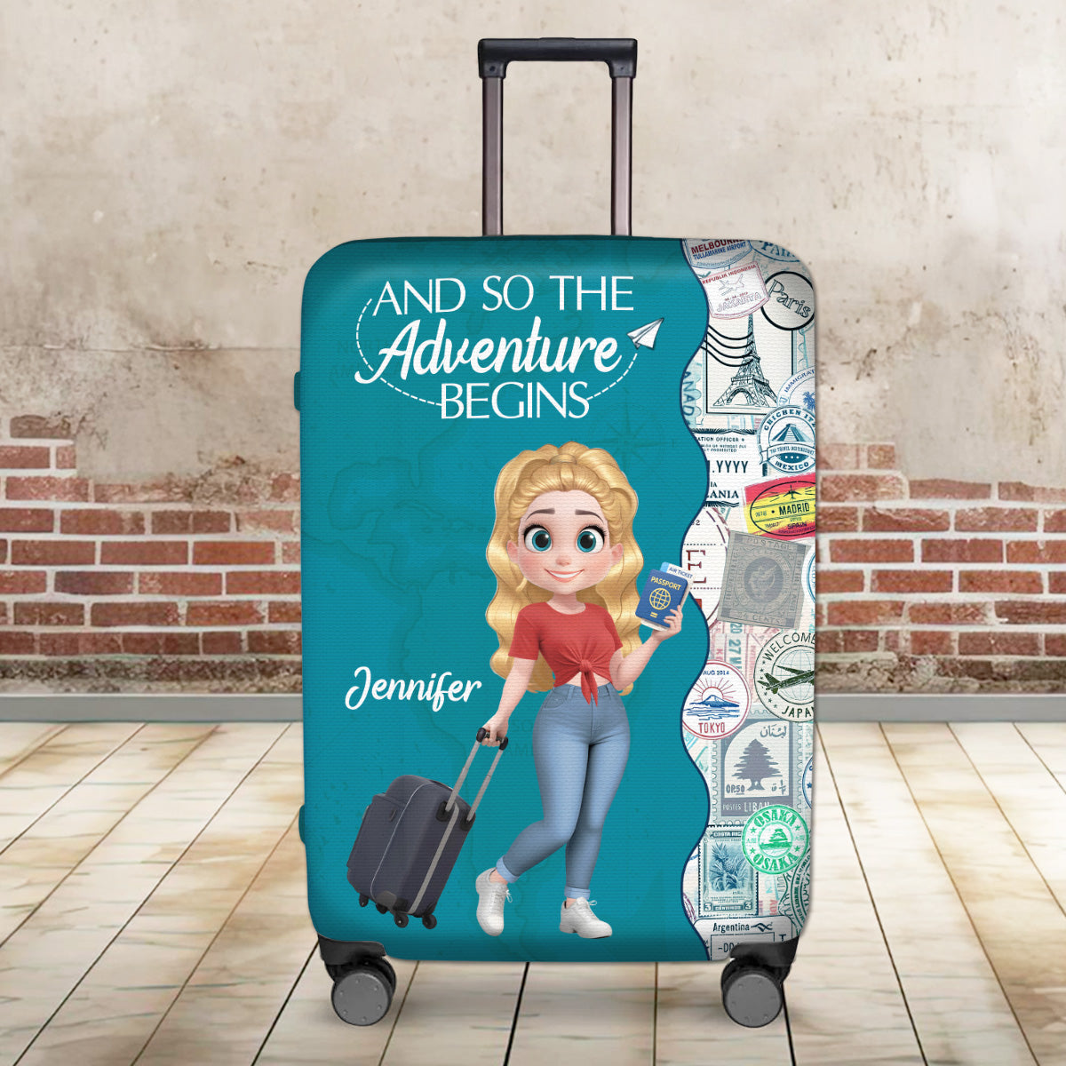 Wanderlust World Map - Personalized Luggage Cover