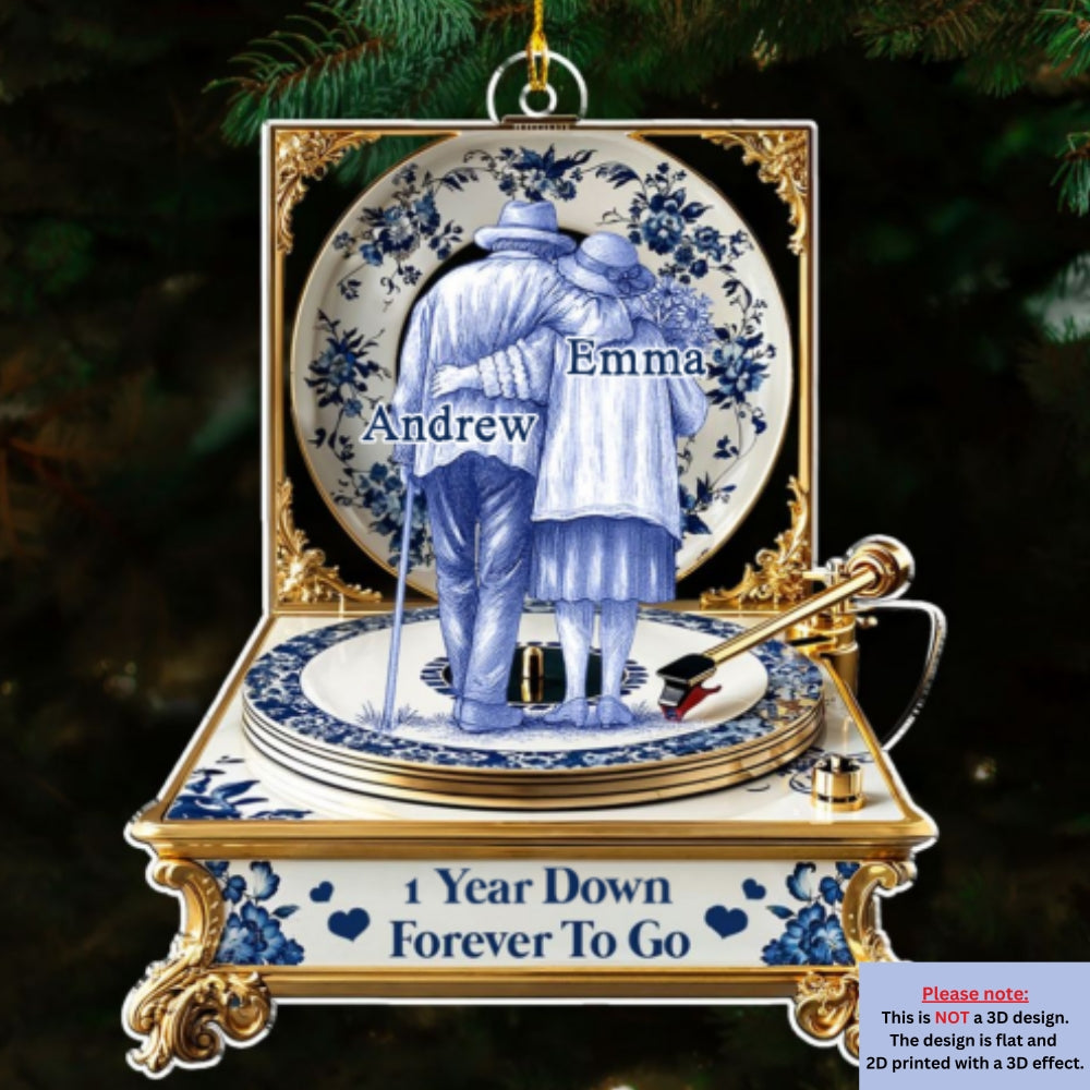 Custom Couple Christmas Ornament, Anniversary Gift •  Love In Blue Toile - Personalized Acrylic Ornament