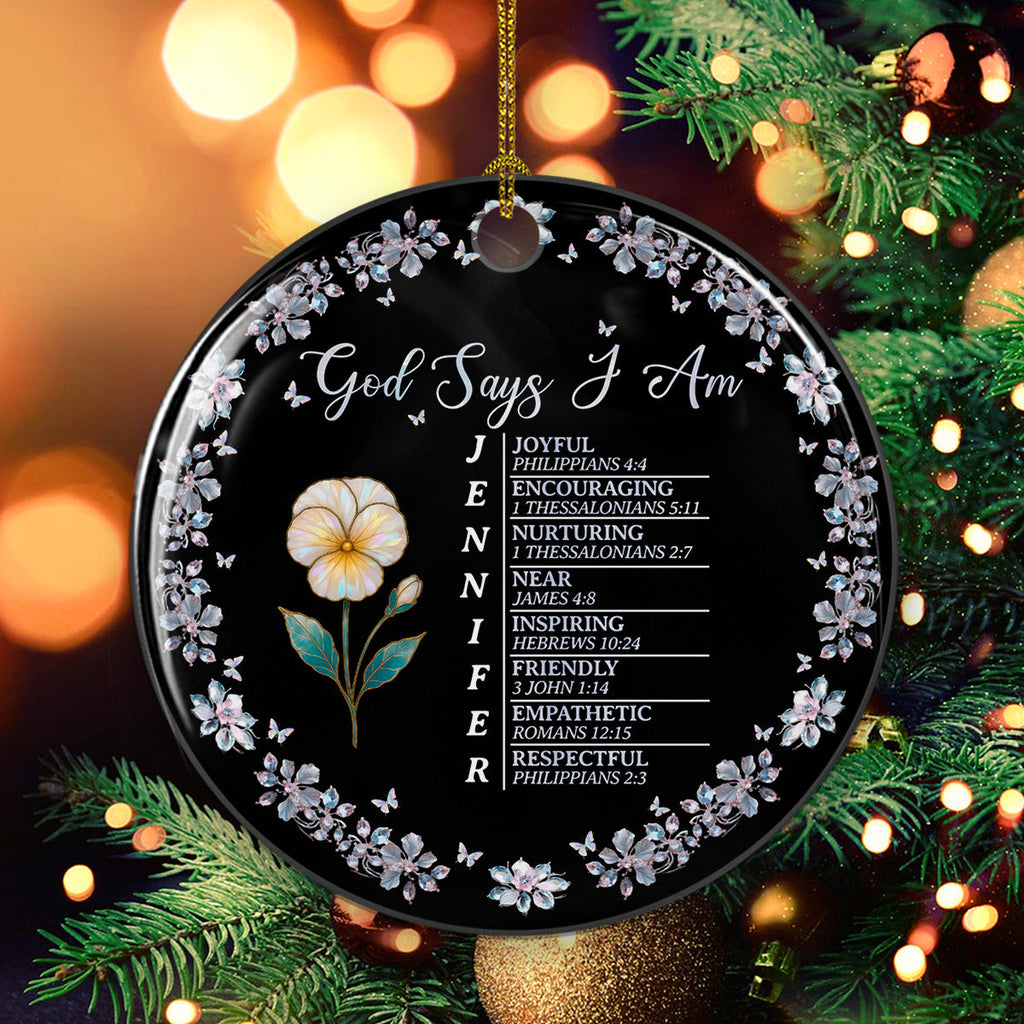 Custom Friendship Christmas Ornament, Best Friend Gift •  God Says I Am - Personalized Ceramic Ornament