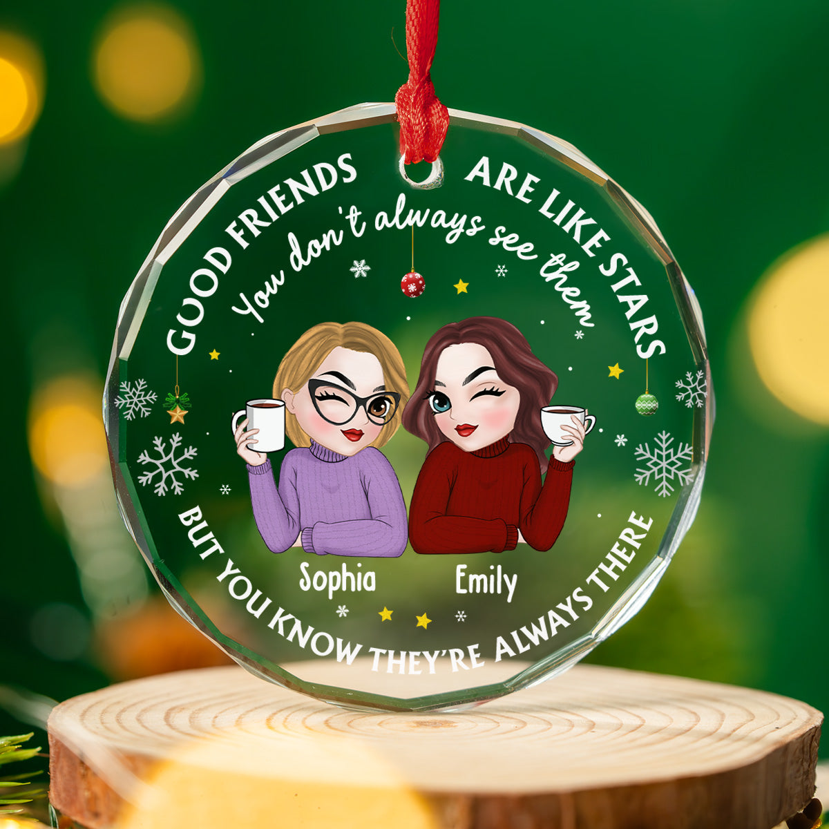 Custom Friendship Christmas Ornament, Best Friend Gift •  Friend Are My Star - Personalized Glass Ornament