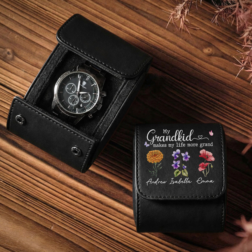 My Grandkids Make My Life More Grand - Personalized Leather Watch Case