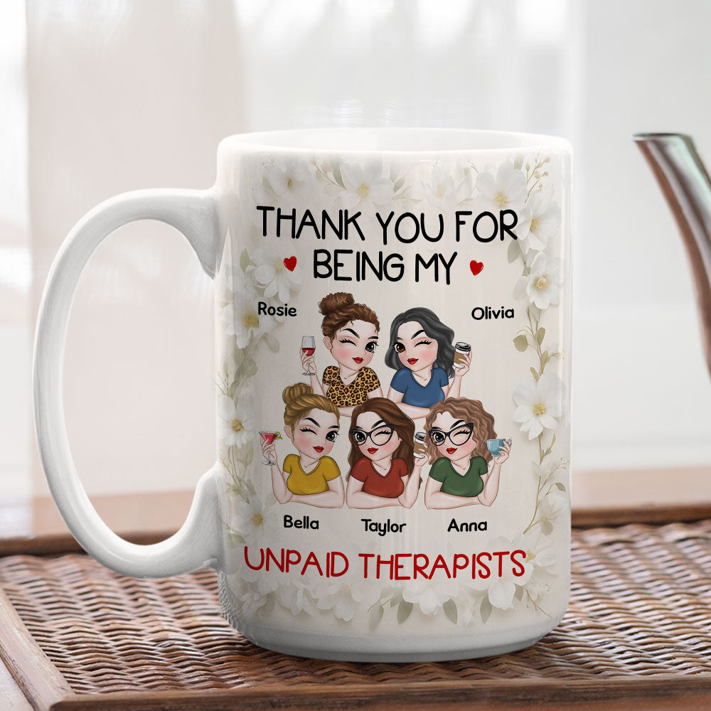 Custom Best Friend, Christmas & Birthday Friendship Keepsake Gift • Unpaid Therapist - Personalized Coffee Mug