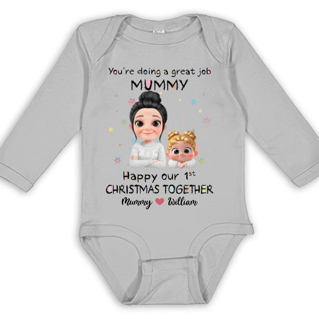 Mommy Is Doing A Great Job Cartoon Christmas - Personalized Long Sleeve Baby Onesie