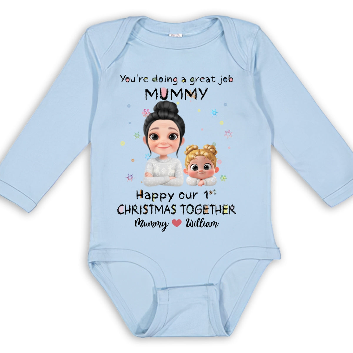 Mommy Is Doing A Great Job Cartoon Christmas - Personalized Long Sleeve Baby Onesie