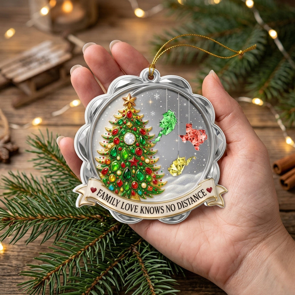 Custom Family Christmas Ornament for Long Distance Families •  No Distance Can Separate - Personalized 3D White Acrylic Ornament