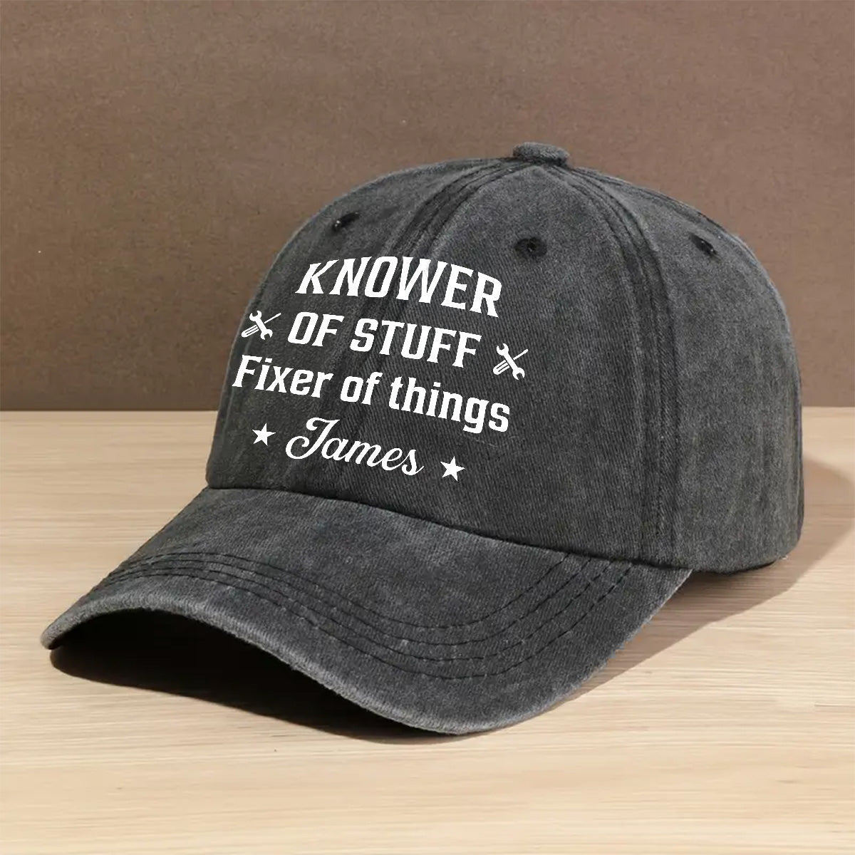 Custom Father's Day Christmas Birthday Gifts for Dad • Fixer And Knower - Personalized Vintage Washed Denim Cap