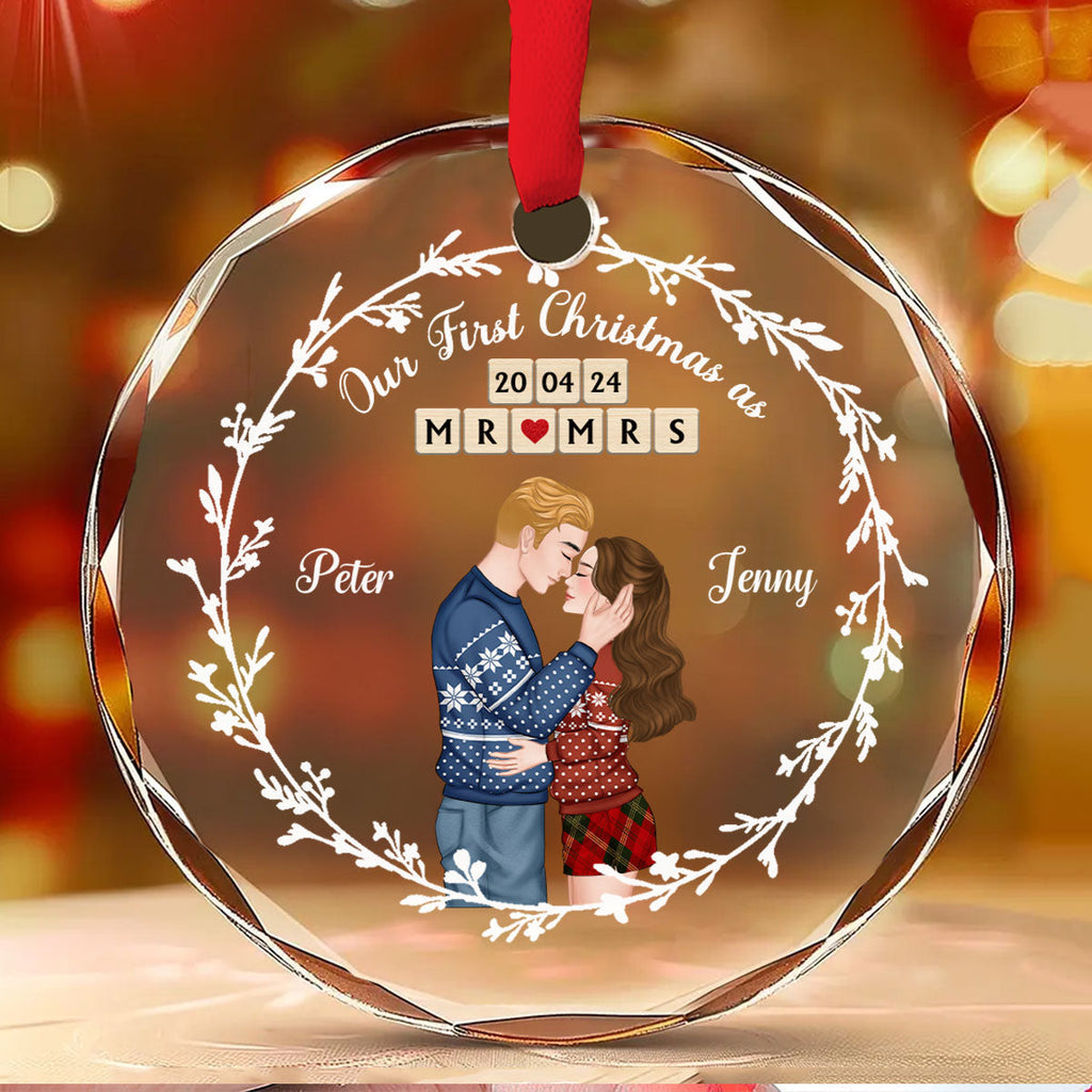 Custom Couple Christmas Ornament, Anniversary Gift •  A Year As Mr And Mrs - Personalized Glass Ornament