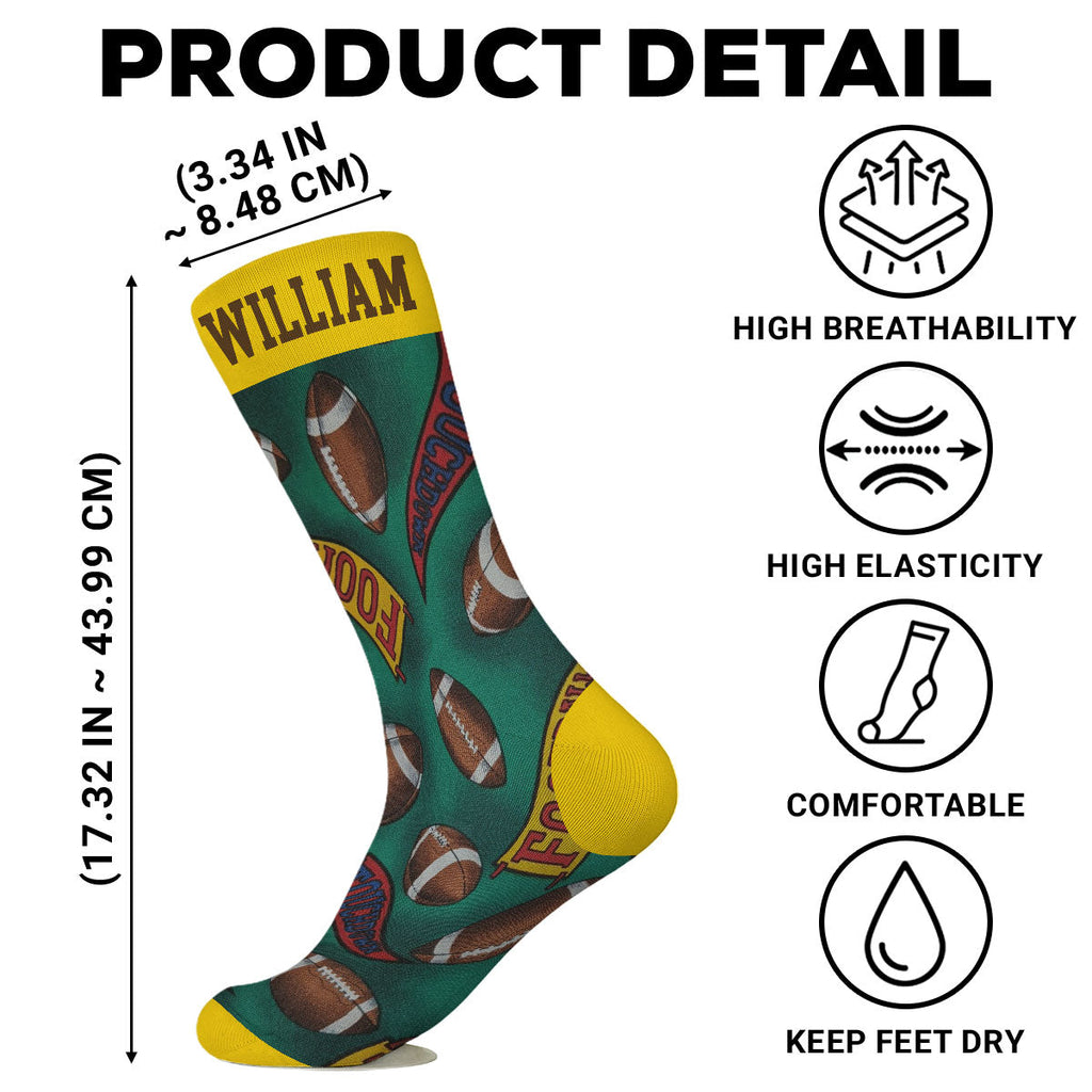 Custom Name Football Fan Footwear, Game Day Christmas Gift • Game Day Vibes - Personalized Crew Socks